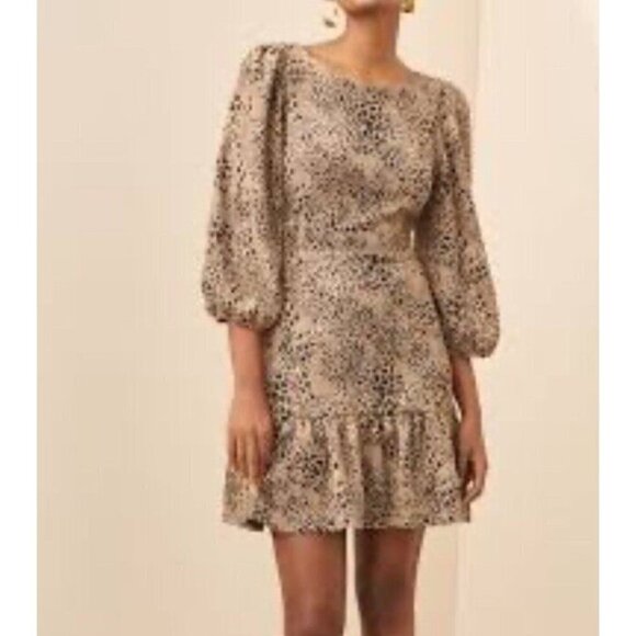 Anthropologie Maeve Leopard Animal Print Bow Cut Out Back Mini Dress Size 2 - Picture 2 of 16